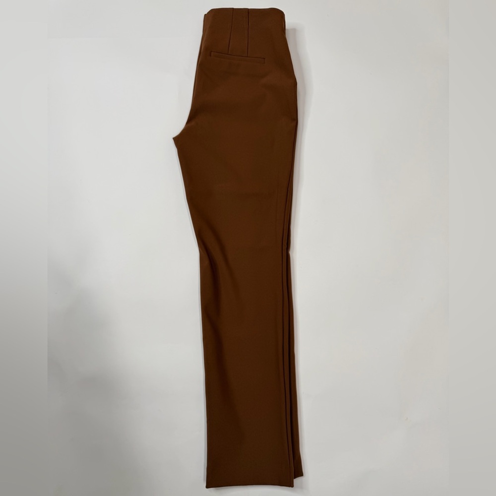 Chocolate Brown Skinny Trousers Crease Front Fitted Straight Leg Dress Pant Slim - Picture 7 of 17